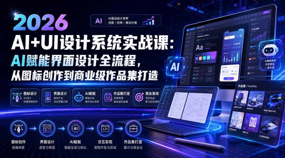 2026 AI+UI设计系统实战课：AI赋能界面设计全流程，从图标创作到商业级作品集打造-翌晨科技网