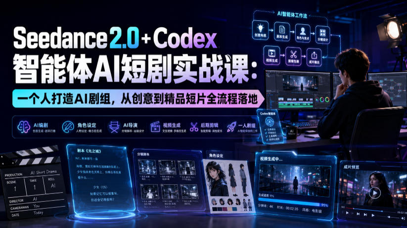 Seedance2.0+Codex智能体AI短剧实战课：一个人打造AI剧组，从创意到精品短片全流程-翌晨科技网