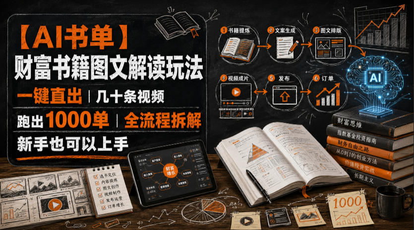 【AI书单】财富书籍图文解读玩法，一键直出，几十条视频，跑出1000单，全流程拆解，新手也可以上手-翌晨科技网