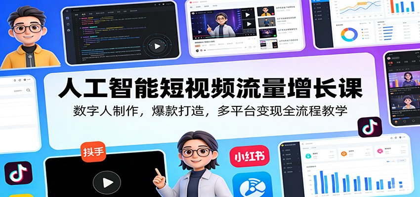 人工智能短视频流量增长课：数字人制作，爆款打造，多平台变现全流程教学-翌晨科技网
