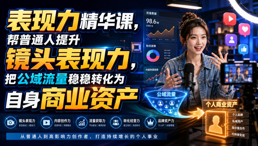 表现力精华课，帮普通人提升镜头表现力，把公域流量稳稳转化为自身商业资产-翌晨科技网