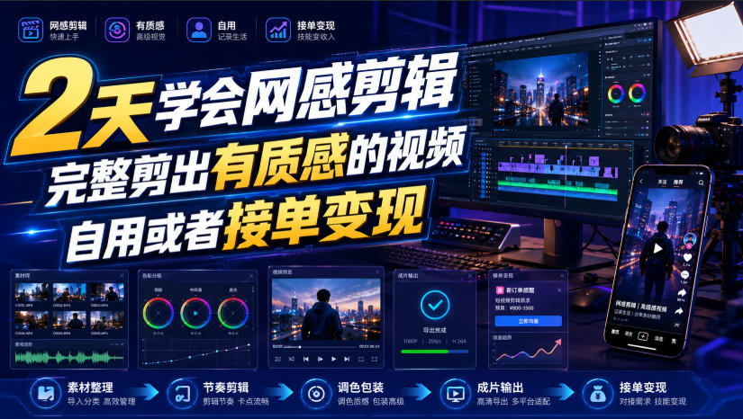 2天学会网感剪辑，完整剪出有质感的视频，自用或者接单变现-翌晨科技网