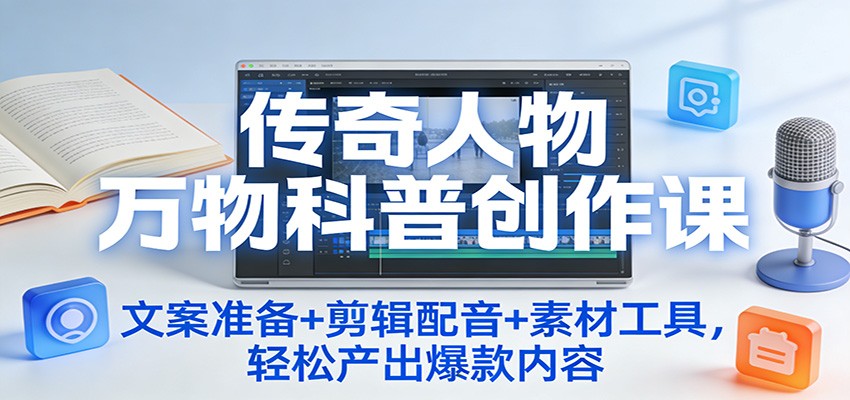 传奇人物万物科普创作课：文案准备+剪辑配音+素材工具，轻松产出爆款内容-翌晨科技网