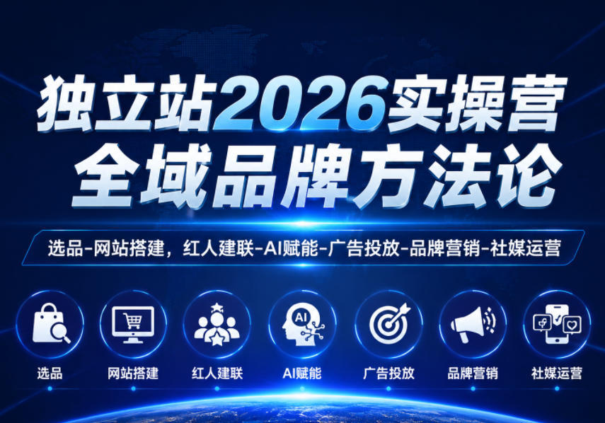 独立站2026实操营，全域品牌方法论，选品-网站搭建，红人建联-AI赋能-广告投放-品牌营销-社煤运营-翌晨科技网