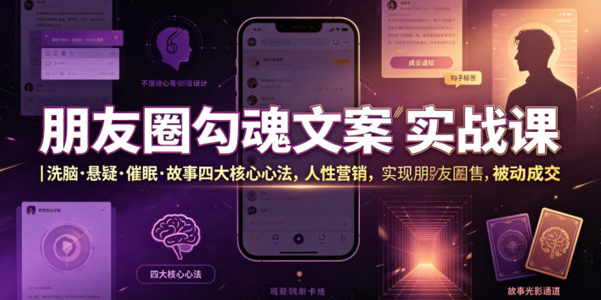 朋友圈勾魂文案实战课｜洗脑·悬疑·催眠·故事四大核心心法，吃透人性营销，实现朋友圈不销而售被动成交-翌晨科技网