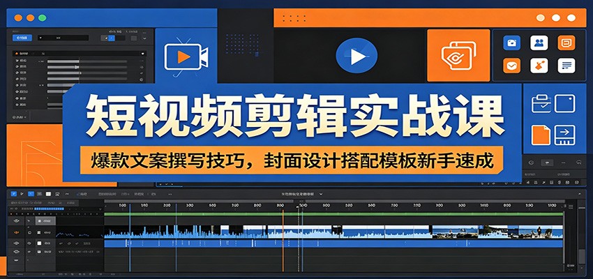 短视频剪辑实战课：爆款文案撰写技巧，封面设计搭配模板新手速成-翌晨科技网