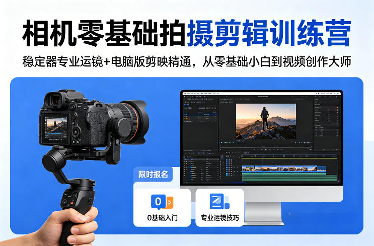 相机零基础拍摄剪辑训练营：稳定器专业运镜+电脑版剪映精通，从零基础小白到视频创作大师-翌晨科技网