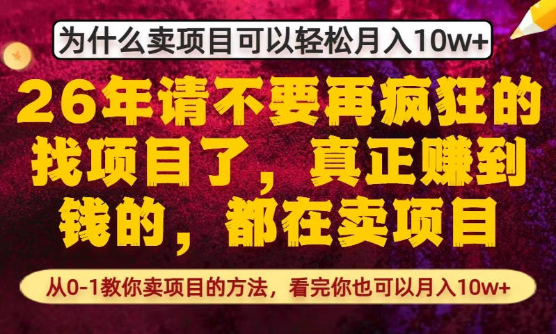 为什么真正賺到钱的都在卖项目，从0-1教你卖项目的方法，看完你也可以月入10w+【揭秘】-翌晨科技网
