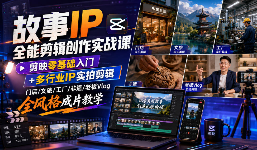 故事IP全能剪辑创作实战课｜剪映零基础入门+多行业IP实拍剪辑，门店/文旅/工厂/非遗/老板Vlog全风格成片教学-翌晨科技网