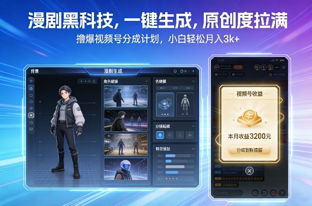 漫剧黑科技,一键生成,原创度拉满,撸爆视频号分成计划,小白轻松月入3k+-翌晨科技网