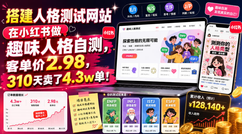 搭建人格测试网站在小红书做趣味人格自测，客单价2.98，310天卖了4.3w单！-翌晨科技网