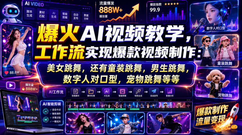 爆火AI视频教学，工作流实现爆款视频制作：美女跳舞，还有童装跳舞，男生跳舞，数字人对口型，宠物跳舞等等-翌晨科技网