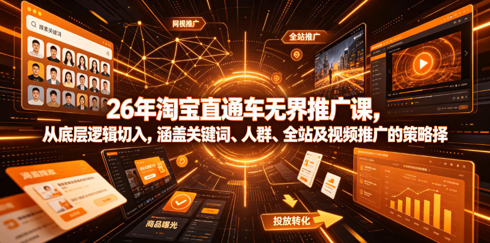 26年淘宝直通车无界推广课，从底层逻辑切入，涵盖关键词、人群、全站及视频推广的策略选择-翌晨科技网