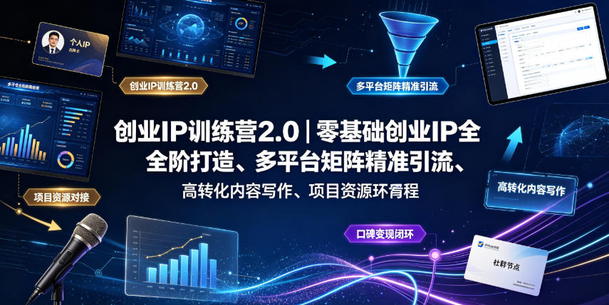 创业IP训练营2.0｜零基础创业IP全阶打造、多平台矩阵精准引流、高转化内容写作、项目资源对接与口碑变现闭环课程-翌晨科技网