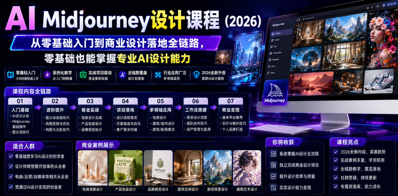 AI Midjourney设计课程（2026），从零基础入门到商业设计落地全链路，零基础也能掌握专业AI设计能力-翌晨科技网