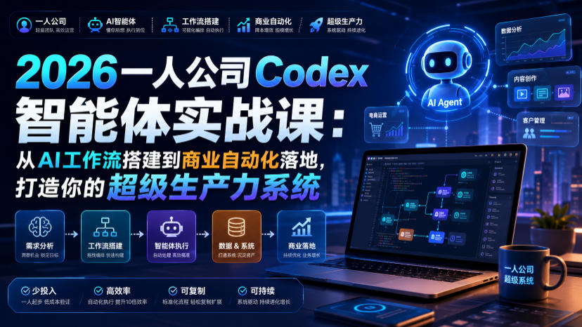 2026一人公司Codex智能体实战课：从AI工作流搭建到商业自动化落地，打造你的超级生产力系统-翌晨科技网