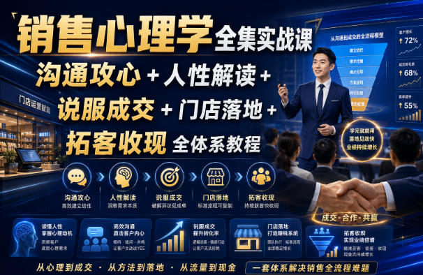销售心理学全集实战课｜沟通攻心+人性解读+说服成交+门店落地+拓客收现全体系教程-翌晨科技网