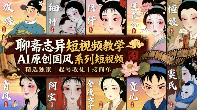 聊斋志异短视频教学，AI原创国风系列短视频，精选独家丨起号收徒丨接商单-翌晨科技网
