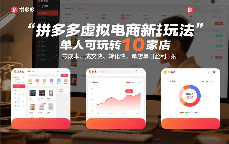 拼多多虚拟电商新玩法，单人可玩转10家店，零成本、成交快、转化快，单店单日盈利3张【揭秘】-翌晨科技网
