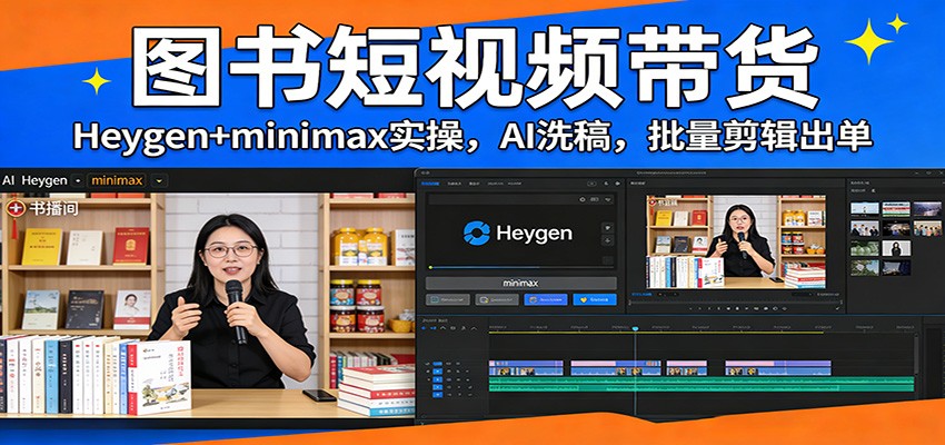 图书短视频带货：Heygen+minimax实操，AI洗稿 ，批量剪辑出单-翌晨科技网