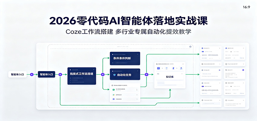 2026零代码AI智能体落地实战课：Coze工作流搭建，多行业专属自动化提效教学-翌晨科技网