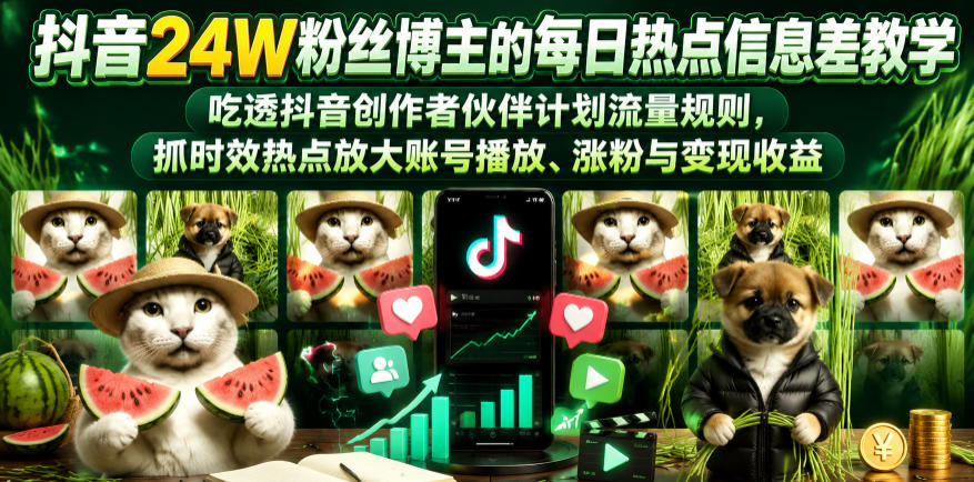 抖音24W粉丝博主的每日热点信息差教学，吃透创作者伙伴计划流量规则，抓时效热点放大账号播放、涨粉与变现收益-翌晨科技网
