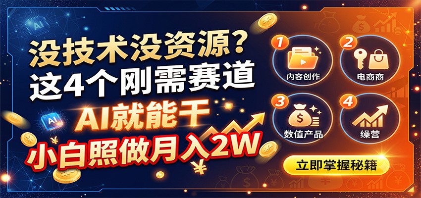 没技术没资源？这4个刚需赛道，AI就能干，小白照做月入2W-翌晨科技网