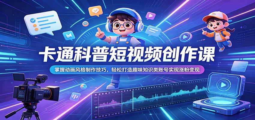 卡通科普短视频创作课：掌握动画风格制作技巧，轻松打造趣味知识类账号实现涨粉变现-翌晨科技网