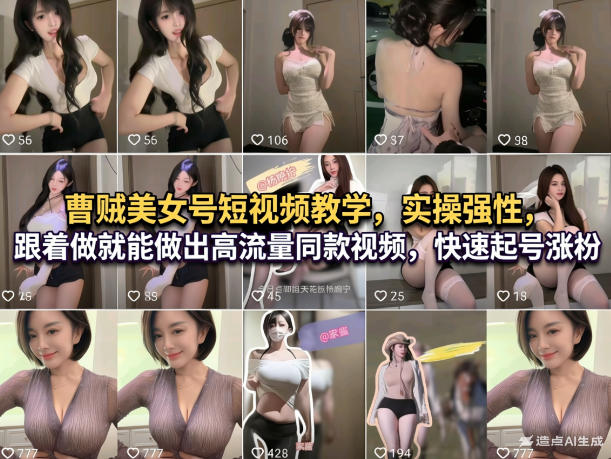 曹贼美女号短视频教学，实操性强，跟着做就能做出高流量同款视频，快速起号涨粉-翌晨科技网