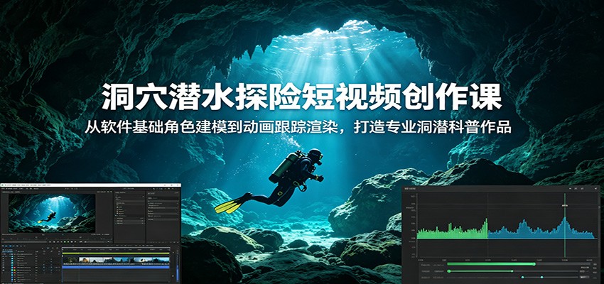 洞穴潜水探险短视频创作课：从软件基础角色建模到动画跟踪渲染，打造专业洞潜科普作品-翌晨科技网
