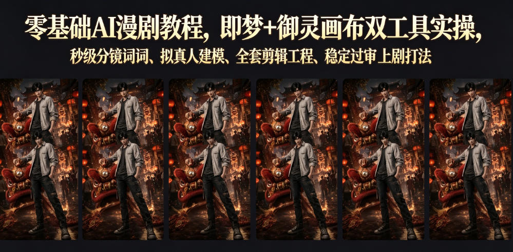 零基础AI漫剧教程，即梦+御灵画布双工具实操，秒级分镜提示词、拟真人建模、全套剪辑工程、稳定过审上剧打法-翌晨科技网
