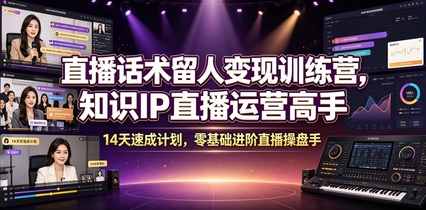 直播话术留人变现训练营，知识IP直播运营高手，14天速成计划，零基础进阶直播操盘手-翌晨科技网