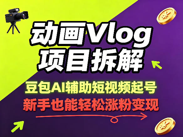 动画Vlog项目拆解，豆包AI辅助短视频起号，新手也能轻松涨粉，43条作品涨粉8.3W-翌晨科技网
