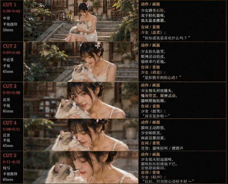 图片[2]-美女和猫故事提示词，人物一致性提示词+故事板-翌晨科技网