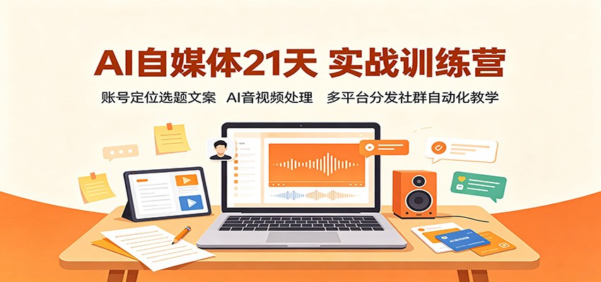 AI自媒体21天实战训练营：账号定位选题文案，AI音视频处理，多平台分发社群自动化教学-翌晨科技网