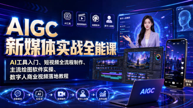 AIGC新媒体实战全能课｜AI工具入门、短视频全流程制作、主流绘图软件实操、数字人商业视频落地教程-翌晨科技网