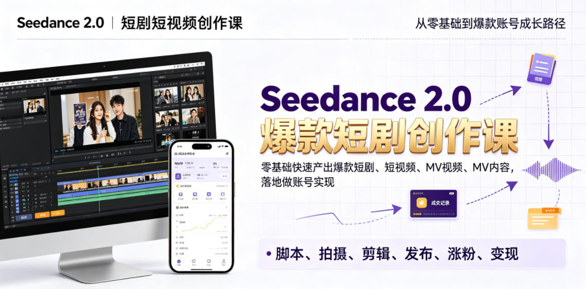 Seedance 2.0短剧短视频创作课，零基础快速产出爆款短剧、短视频、MV内容，落地做账号实现变现-翌晨科技网