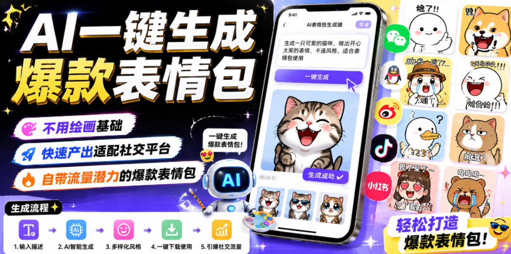 AI一键生成爆款表情包，不用绘画基础，快速产出适配社交平台，自带流量潜力的爆款表情包-翌晨科技网