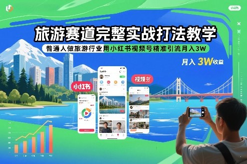 旅游赛道完整实战打法教学，普通人做旅游行业用小红书视频号精准引流月入3W-翌晨科技网