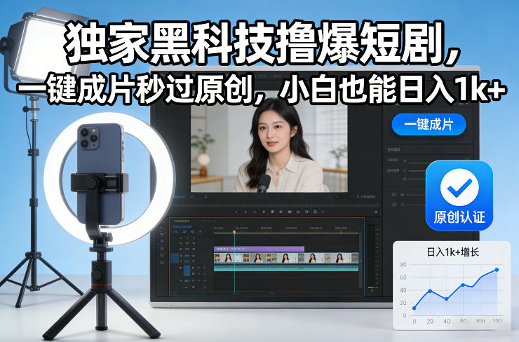 独家黑科技撸爆短剧,一键成片秒过原创,小白也能日入1k+【揭秘】-翌晨科技网