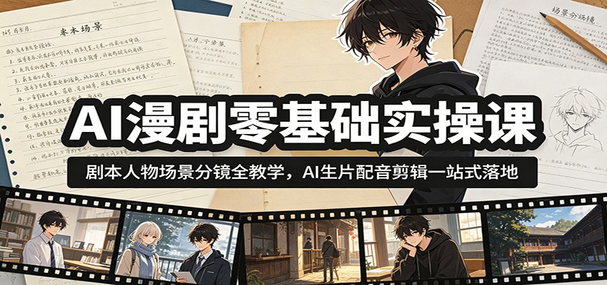 AI漫剧零基础实操课：剧本人物场景分镜全教学，AI生片配音剪辑一站式落地-翌晨科技网
