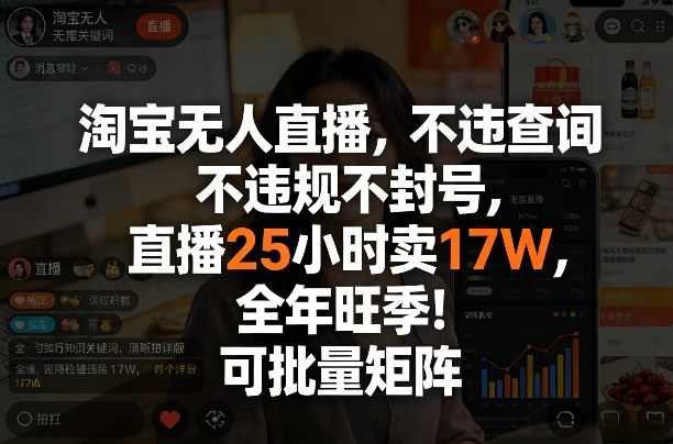淘宝无人直播，不违规不封号，直播25小时卖17W，全年旺季！可批量矩阵【揭秘】-翌晨科技网
