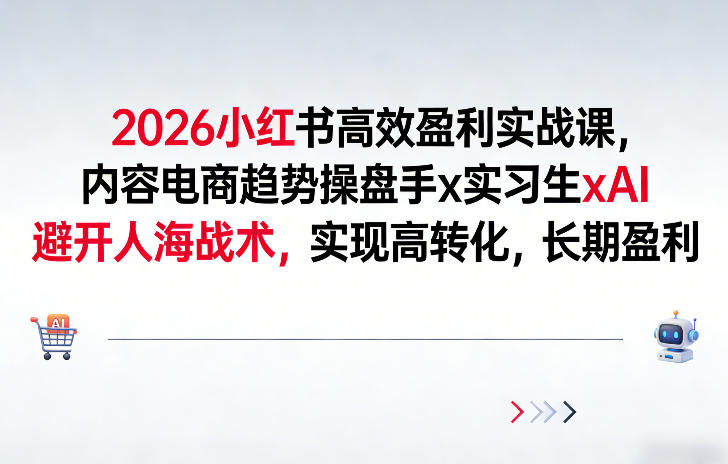 2026小红书高效盈利实战课，内容电商趋势操盘手x实习生xAI，避开人海战术，实现高转化，长期盈利-翌晨科技网