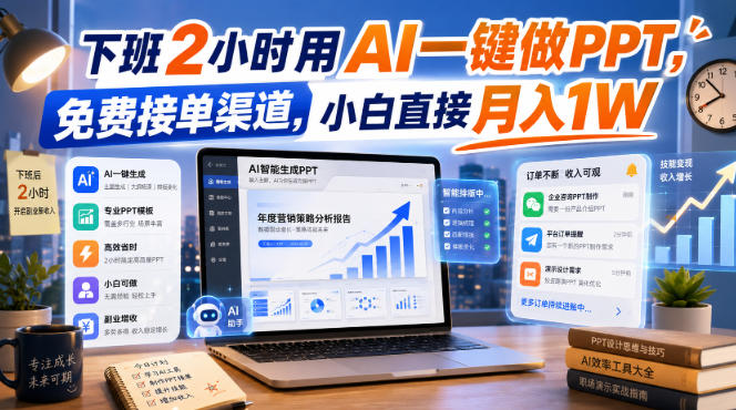 下班2小时用AI一键做PPT，免费接单渠道，小白直接月入1W【揭秘】-翌晨科技网