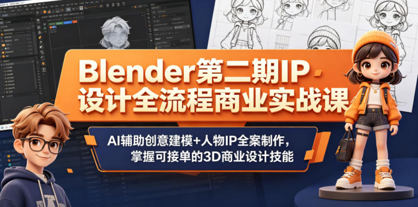 Blender第二期IP设计全流程商业实战课，AI辅助创意建模+人物IP全案制作，掌握可接单的3D商业设计技能-翌晨科技网