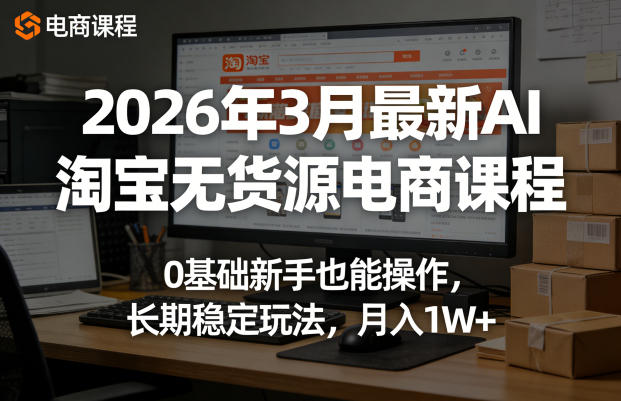 2026年3月最新AI淘宝无货源电商课程，0基础新手也能操作，长期稳定玩法，月入1W+-翌晨科技网