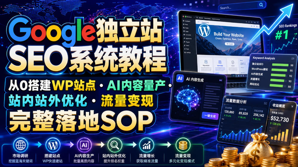 Google独立站SEO系统教程，从0搭建WP站点・AI内容量产・站内站外优化・流量变现完整落地SOP（2026年7月）-翌晨科技网