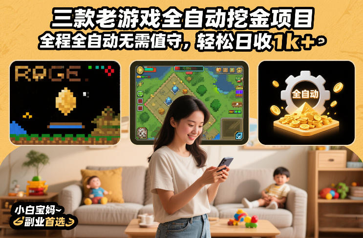 三款老游戏全自动挖金项目，全程全自动无需值守，轻松日收1k+，小白宝妈副业首选【揭秘】-翌晨科技网