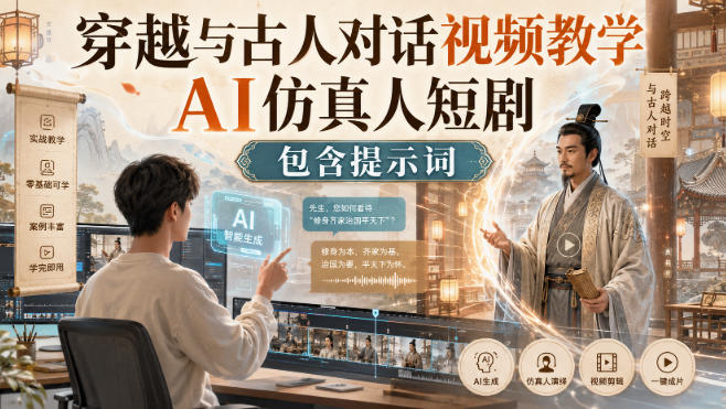 穿越与古人对话视频教学,AI仿真人短剧,包含提示词-翌晨科技网
