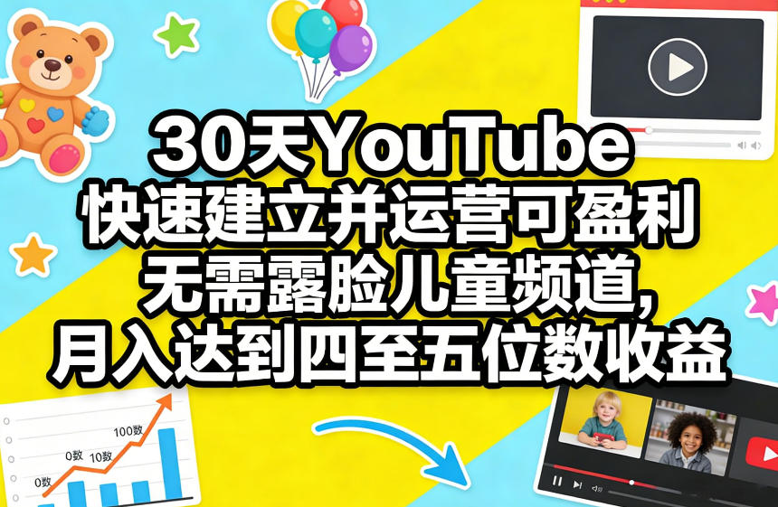 30天YouTube快速建立并运营可盈利无需露脸儿童频道，月入达到四至五位数收益-翌晨科技网